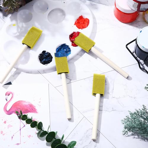 Leinuosen 200 Pcs Yellow Foam Brush Bulk Sponge Paint Brush with Handle 1inch Wood Grip Foam Art Paintbrushes for Paint Crafts Art Acrylics Stains - size: Yellow