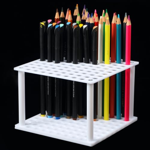 Outus 96 Holes Pencil Brush Holder Acrylic Paintbrush Holders Desk Organizer Stand Holder for Pencil Pen Paint Brushes Modeling Tool Office Art Supplies(White) - color: White