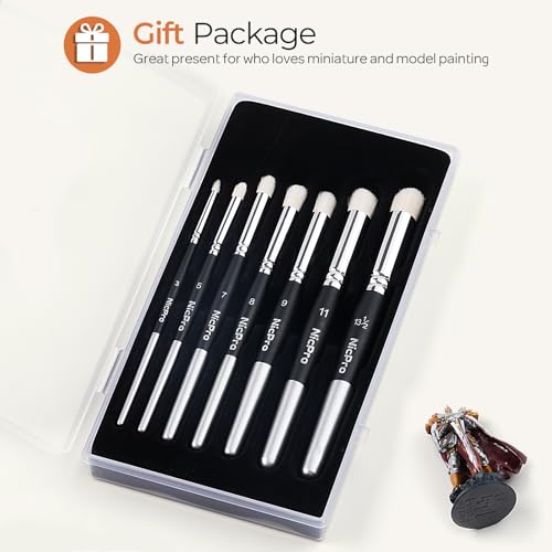 Nicpro Dry Brush Miniature Painting, 7 Sizes Professional Acrylic Drybrush Set with Storage Case, Hobby Detail Paint Brushes for Tabletop & Wargames Miniatures Models Figures Painting