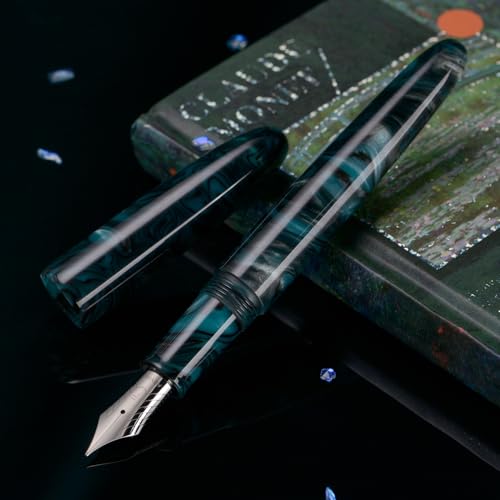 Asvine C80 Fountain Pen #8 Extra Fine Nib Large Handcraft Pen with Converter Pen Box Collection Set (Green Ripple) - color: Green Ripple, style: Extra Fine