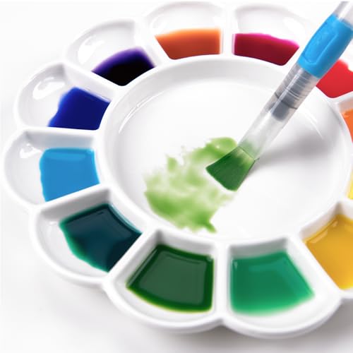 MEEDEN 12-Well Ceramic Paint Palette, Porcelain Tray, Artist Watercolor Mixing Palette, Round, 7.9'x 7.9'x 0.79' - size: 12 Wells