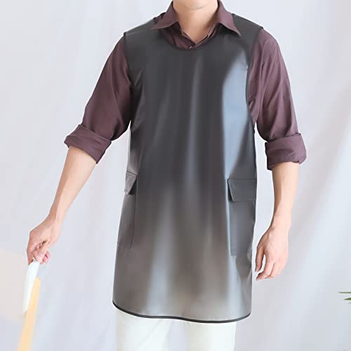 Waterproof Cross Back Apron, Shortened Design Waterproof Apron, Japanese Style Aprons with Pockets, X Cross Halter Apron, Cooking Aprons for Dishwashing, Cleaning Work with Water - Black Translucent - color: White Translucent, style: 1# Style-rounded Edge