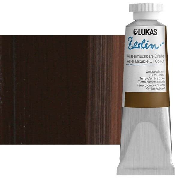 Lukas Berlin Pro Artists Water Mixable Oil Paint 37 ml Tube Burnt Umber, Water Soluble, Lightfast Pigments, Quick Drying, Easy Clean-Up, Eco-Friendly, Professional Quality, 40 Color Range - color: Burnt Umber, size: 1.25 Fl Oz (Pack of 1)