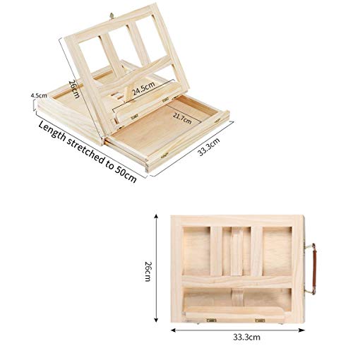 Wooden Easel Portable Tabletop Artist Easel with Storage Box Adjustable Angle Easel for Painting Drawing and Displaying Artwork