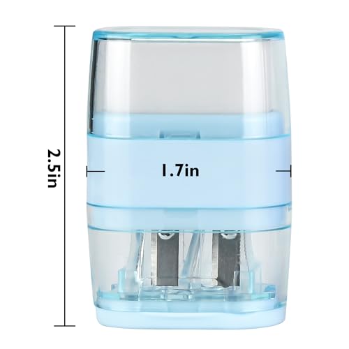 1PCS Manual Pencil Sharpener with Eraser, 2 Sharpening Holes Sharpener with Eraser for School, Office and Home Supplies (Blue) - color: Blue