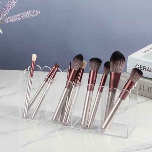 MOLIGOU Acrylic Pencil Holder, 4 Compartments Clear Pen Organizer, Desktop Pencil Holder with Scalloped Edges