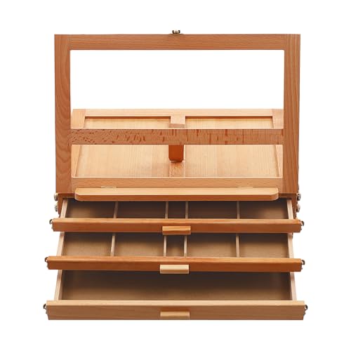 16.53*11.02*12.79in Large Tabletop Easel with 3 Storage Drawers, Adjustable Angle Art Tabletops Easels, Beech Wood Table Top Easel, 0-60°Angle, Tabletop Easel for Canvases, Books, Artists, Students