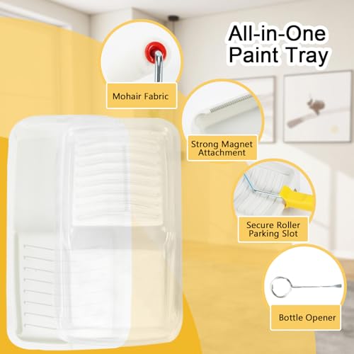 Mini Paint Roller Kit, 4-Inch Mohair Paint Roller Set ,11 PCS Painting Supplies for Cabinet & Wall Painting - size: 4ins