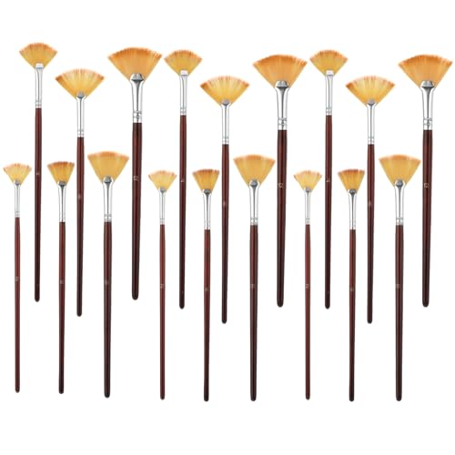 18 Pcs Fan Paint Brushes, Artist Painting Brush Set Professional Soft Anti-Shedding Nylon Brush Wooden Handle Oil Acrylic Brush Suitable for Acrylic Painting, Oil Watercolor Painting - color: Brown