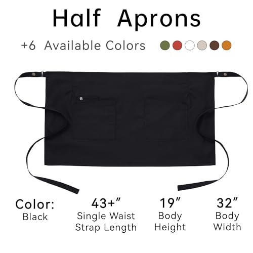 Unisex Waist Apron with Pockets Waiter Bar Half Bistro Apron 4251BY - color: Black, size: 10 Pack