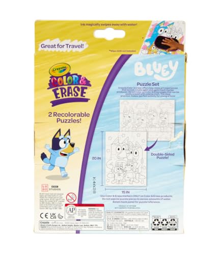 Crayola Color & Erase Bluey Puzzle Set, 12 Color in Puzzle Pieces, Reusable, Double Sided Kids Puzzle, Bluey Gift for Kids, 3+ - style: Color & Erase: Bluey Puzzle Set