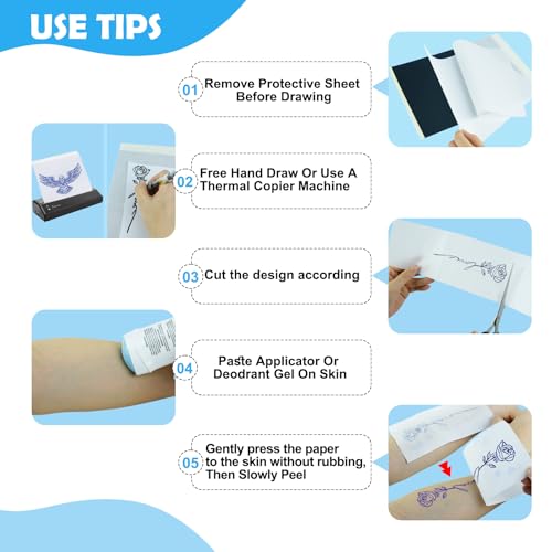 Tattoo Transfer Paper, 100 Sheets Tattoo Stencil Paper, Stencil Paper for Tattooing- A4 Sizes, Tattoo Stencil Kit, Carbon Tracing Pape,4 Layers Thermal Transfer Paper DIY Tattoo