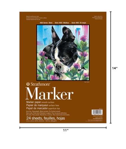 Strathmore 400 Series Glue Bound Marker Paper Pad, 11 X 14 inches, 50.5 lb., White, 24 Sheets (497-11) - size: 11x14 in (24 Sheets, Pack of 1)