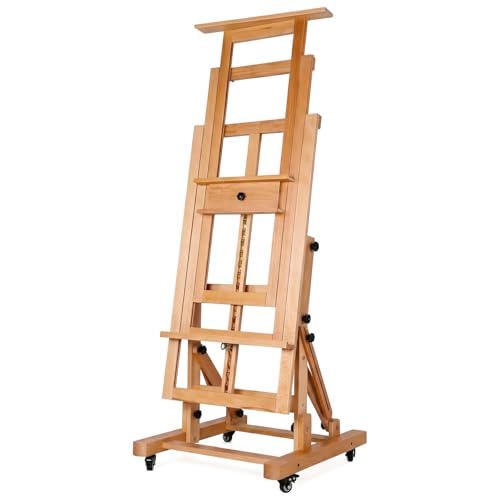 Wooden H-Frame Convertible Easel with 4 Lockable Wheels Adjustable Movable Tilting Easels Holds Canvas Art Up to 78.7In High for/Home/Studio/Outdoor