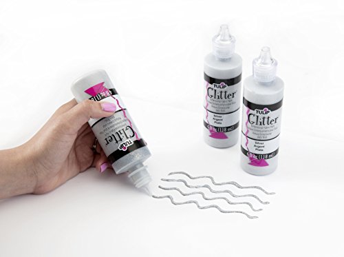 Tulip Puff Fabric Paint, Permanent Craft Paint for Clothes, DIY Projects, Notoxic, 4 fl oz 3-Pack, Glitter Silver - color: Glitter Silver