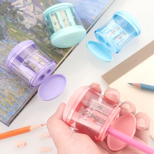 Tamaki 4 Pack Pencil Sharpeners Manual Dual Holes Compact Colored Handheld Pencil Sharpener for Kids, School, Office