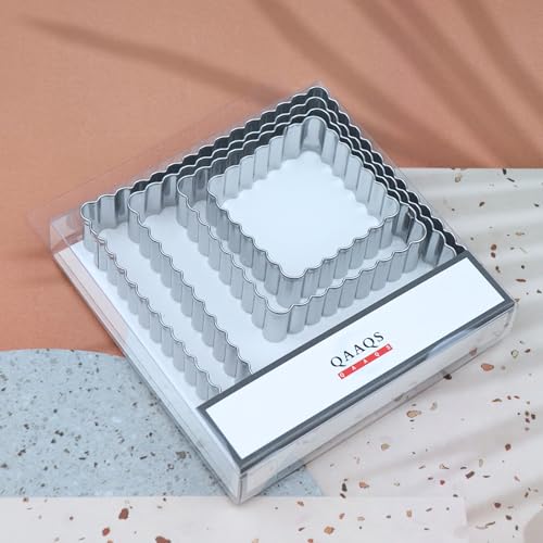 Scalloped Square Cookie Cutter Set - 5 Inch, 4 Inch, 3 Inch, 2 Inch - Fluted Edge Wavy Square Plaque Cookie Cutters Shapes Biscuit Molds - Stainless Steel - style: Square