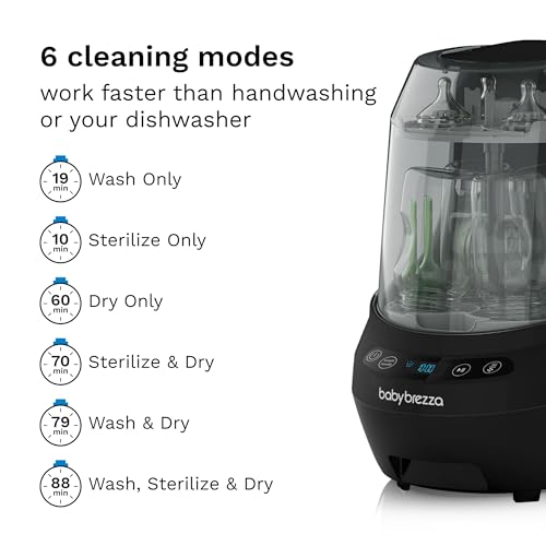 Baby Brezza Bottle Washer Pro - Baby Bottle Washer, Sterilizer + Dryer - All in One Machine Cleans Baby Essentials like Bottles + Pump Parts – Appliance to Replace Bottle Brushes & Drying Racks, Black - color: Black