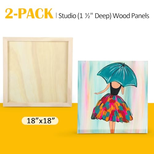 Falling in Art 2 Pack Unfinished Wooden Canvas Panels, 18x18 Gallery Birch Wood Panels Kit, 1 1/2" Deep Art Cradle Boards for Acrylic Painting, Pouring and Burning - size: 18*18 2 Pack