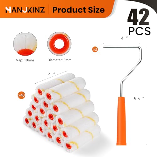 Microfiber Paint Roller 4 Inch, 40 Pack Mini Paint Roller Covers, Small Paint Rollers for House Painting with Paint Roller Frame, Wall Painting Tool - size: 4 Inch,40 Pack