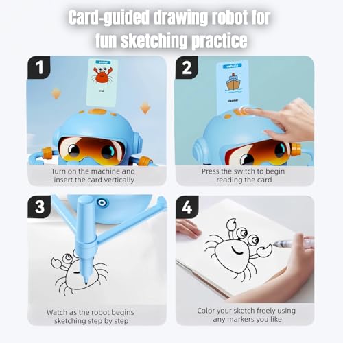Silanit Automated Drawing Robot with Cards & Templates, Drawing Robot for Kids and Beginner, Reliable Sketch Assistant, Blue