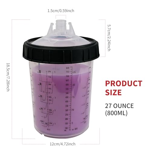 Disposable Paint Spray Gun Cups for Automotive Painting, 27 oz Paint Mixing Cup Kit, 45 Pack Cups with Lids, 2 Hard Cups, 2 Retainer Rings,1 Paint Gun Adapter and 1 Paint Stirrer - size: 27 ounce