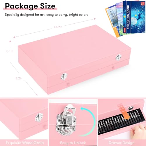 iBayam Christmas| Birthday Gifts for Kids Teen Girls Trendy Stuff 6-16 Year Old, 150-Pack Art Set Kits with 2 Sketch Pads, Coloring Book, Stocking Stuffers for Teens Girls, Cute Cool Fun Crafts Gifts - color: Pink