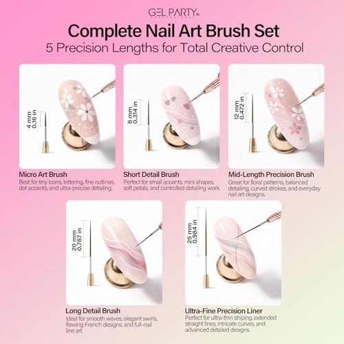 GELPARTY 7Pcs Light Pink Nail Art Brush Set - Professional Ultra-Fine Liner & Detail Brushes for Gel Polish & Acrylic Nails - Includes Turquoise Agate Palette & Holder - Manicure Tool Kit - color: Light Pink