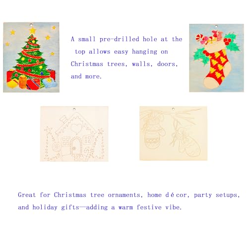 Piatoeke 16PCS 5.9×4.7in Unfinished Wooden Christmas Cutouts Board for Kids Painting, Wood Crafts DIY Fun Things to Paint and Hang (Christmas) - color: Christmas