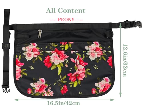 Waterproof Server Apron for Women with 5 Pockets,Quickly Put on and Take off Waitress Aprons,Work Apron for Bartender Barista - color: Peony