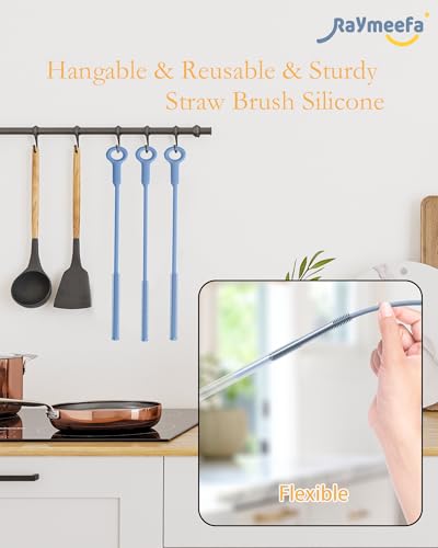 Straw Cleaner Brush Set - Raymeefa Scratch-Free Detail Cleaning for Reusable Straws & Tumblers (Blue) - color: Blue