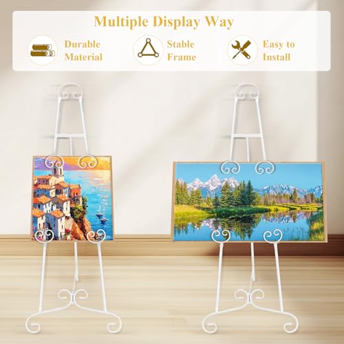 White Easel Stand for Sign, Adjustable Display Easel Stand with Chain, Wedding Poster Stand, Perfect for Displaying Photos, Artwork, Picture Frames etc - color: White