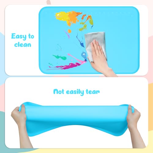 Silicone Painting Mat with Raised Sides, 24" x 16" Playdoh Art Mat | Food-Grade Silicone Art Mat for Crafts, Protects Table From Spills, Stains, Paint Mats for Clay, Jewelry-Making - color: Blue
