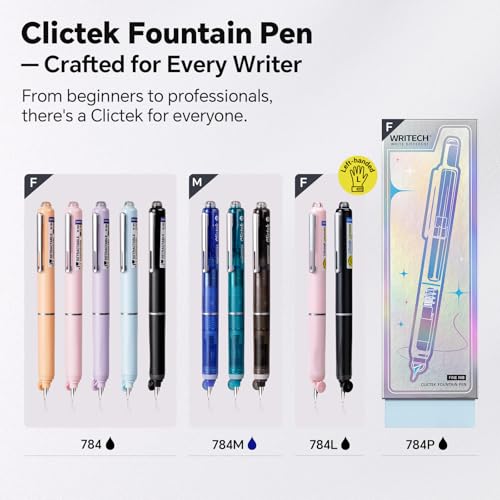 WRITECH Fountain Pen Left Handed: Retractable Style Black Ink Set Fine Nib, Includes 5 Ink Cartridges for Smooth Writing Calligraphy Journaling - color: Black