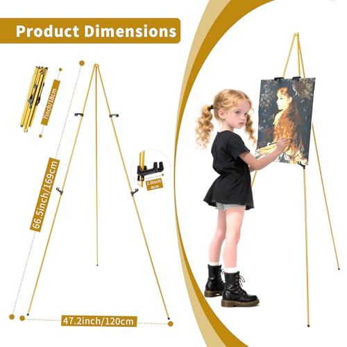 MXG 66" Adjustable Easel Stand for Painting, Sign Display | Portable & Foldable Metal Tripod Stand with Carrying Bag, for Canvas,Whiteboard,Wedding,& Gallery - color: yellow