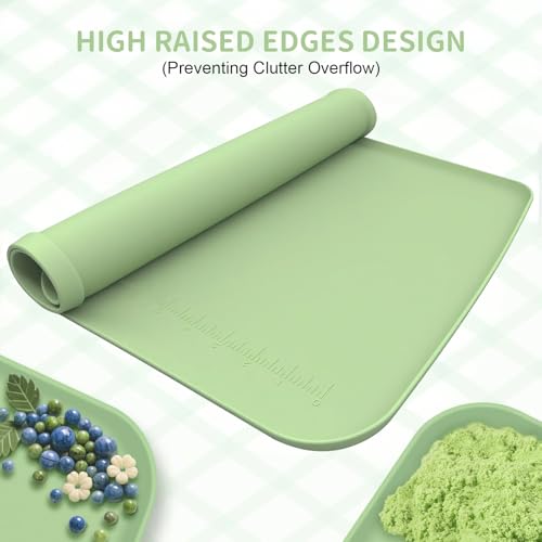 Silicone Art Mat for Painting, 24"x16" Green Roll Up Craft Mat with Raised Edges, Non-Slip Surface Protector
