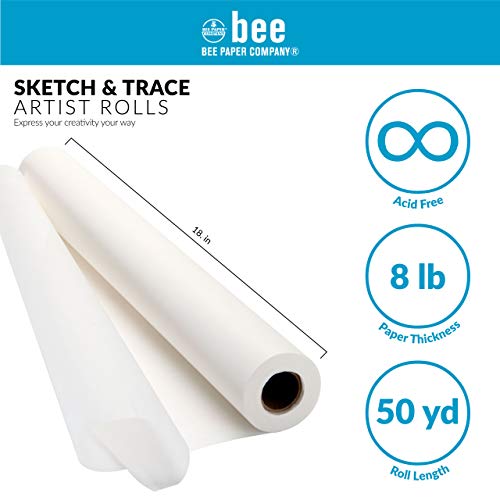 Bee Paper 18" x 50 yds Sketch and Trace Roll, White - color: White, size: 18-inch x 50-yard Roll