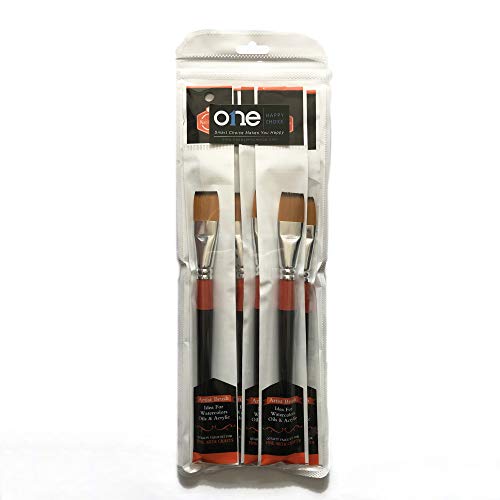 3/4 Inch Flat Bright Paint Brush, Pack of 6, Premium Quality Synthetic Hair for Acrylic Watercolor Oil Gouache Painting by Students, Professionals and Artists - size: 0.75 Inch Flat (6 PCS)