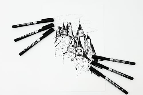 Daler Rowney Simply Fineliners Set, 6 Assorted Sizes, Black, Drawing, Illustration, Optimal for Entry-Level Artists & Hobbyists