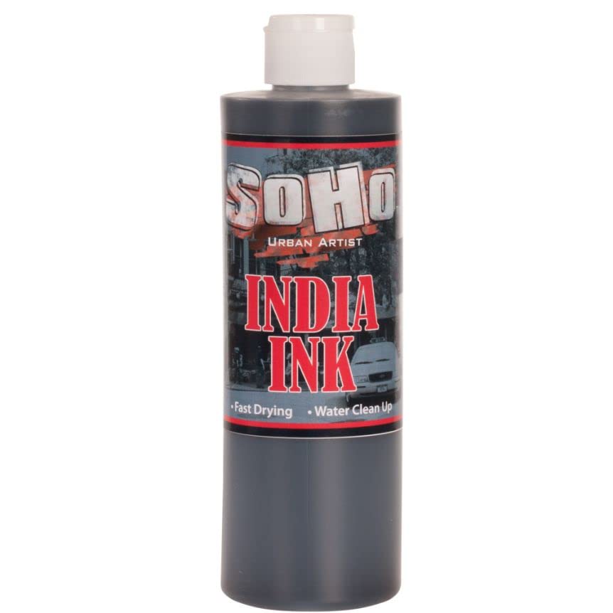 SoHo Urban Artist India Ink - Fast-Drying India Ink Ideal for Drawing, Sumi-E, Calligraphy and More! - 32 oz Bottle - size: 32 fl oz