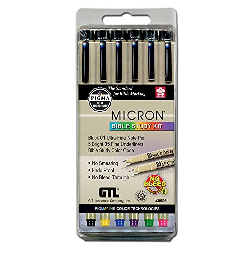 G.T. Luscombe Company, Inc. Pigma Micron 01 Fine & 05 Medium Point Bible Study Pen Kit | No Smearing or Fading | Bible Safe | Artist Pens | No Bleed Pigmented Ink (Set of 6) | New Packaging | - style: Set of 6