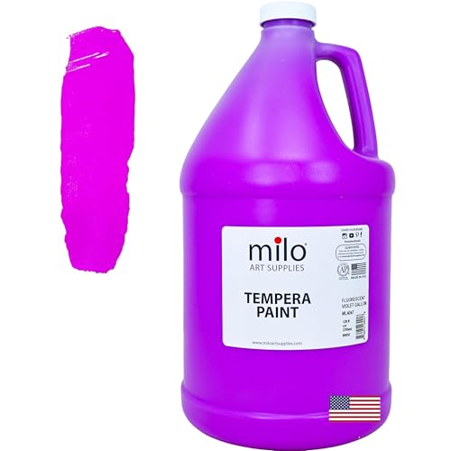 milo Fluorescent Purple Neon Tempera Paint | 128 oz Bottle, 1 Gallon | Glows UV in Black Light | Non-Toxic Made in USA | Washable Bulk Art Paint for Party, Student, Classroom, Artist - color: Fluorescent Purple