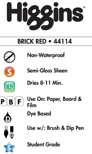 Higgins Dye-Based Drawing Ink, Brick Red, 1 Ounce Bottle (44114) - color: Brick Red