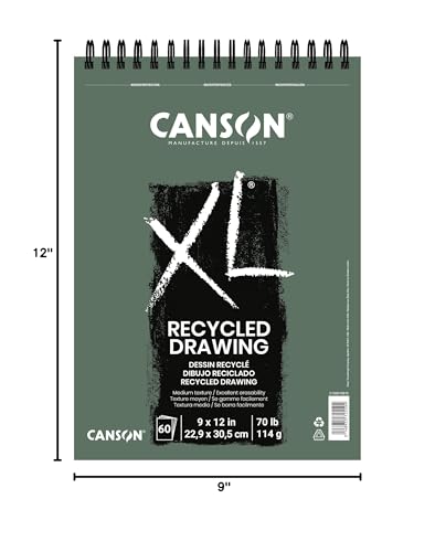 Canson XL Series Recycled Drawing Paper Pad, 9" x 12", White, 70 lb. (114gsm), Ideal for Dry Media, 60 Sheets/Pad - size: 9x12