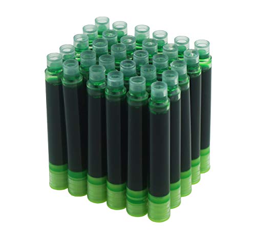 Asvine Fountain Pen Ligth Green Ink Cartridges, Set of 30 Refill Ink Cartridges, 3.4 mm Bore Diameter - color: Light Green