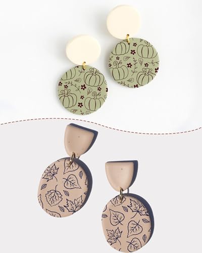 Puocaon Fall Clay Silk Screen - 6 Pcs Silk Screen Stencils for Polymer Clay Earrings Jewelry Making Pine Tree Autumn Leaves - color: leaf & pumpkin