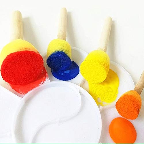 100Pcs Round Paint Foam Brush Set,Wooden Handle Paint Foam Sponge Brush,Painting Tools for Kids Arts and Crafts,4 Size
