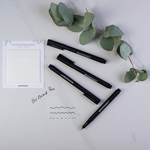 DIVERSEBEE Fine Tip Permanent Pens, 4 Pack Quick Dry Markers, Transparent Sticky Notes Writing Pens, Office School Art Supplies, Black Oil Based Fineliners