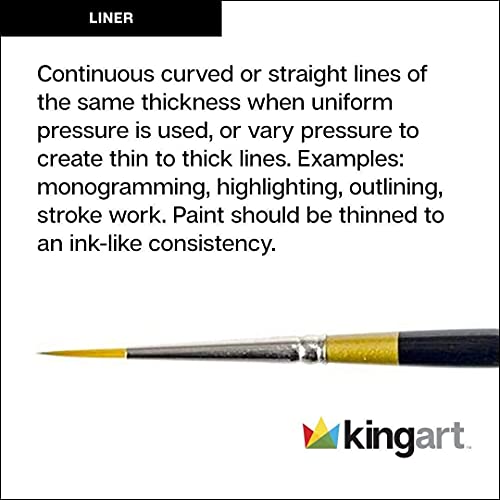 KINGART Original Gold 9350-2/0, Premium Artist Brush, Golden TAKLON Liner-Size: 2/0, Black - size: 2/0