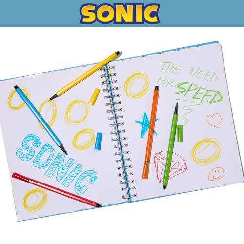 Sonic The Hedgehog Sketchbook for Kids with Washable Markers, 86 Blank Pages Spiral Bound, Sonic and Shadow - color: Sonic
